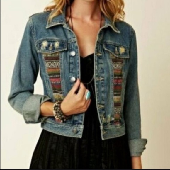 Free People Jackets & Blazers - Free People Aztec Baja Denim Jacket Size 4